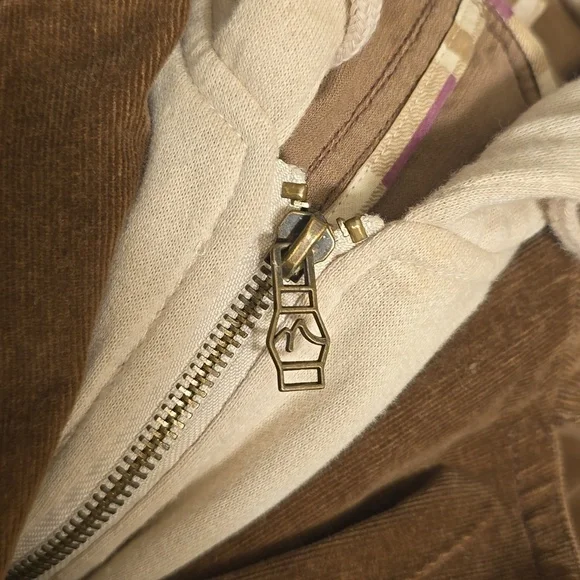 Nori Vintage Y2K Brown/Beige Corduroy Hoodie/Zip Up Blazer Size 1 Buttons - Picture 9 of 13